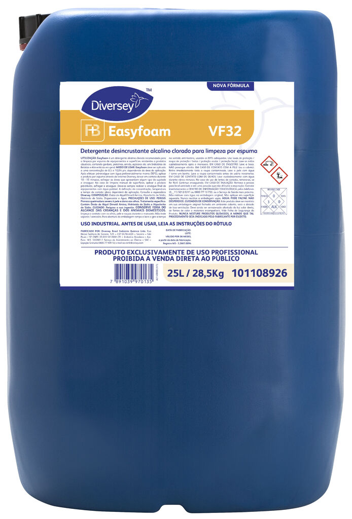EASYFOAM VF32 25L - DETERGENTE DESINCRUSTANTE ALCALINO CLORADO PARA LIMPEZA POR ESPUMA